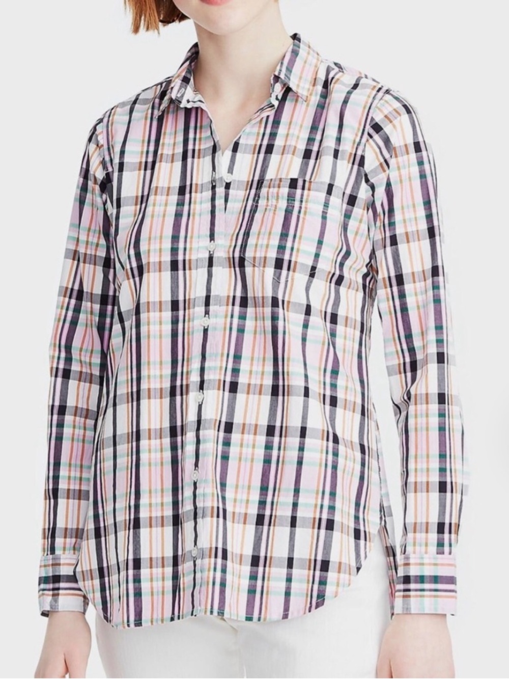 J. Crew Plaid Button-Down Shirt - Pink, Navy, White